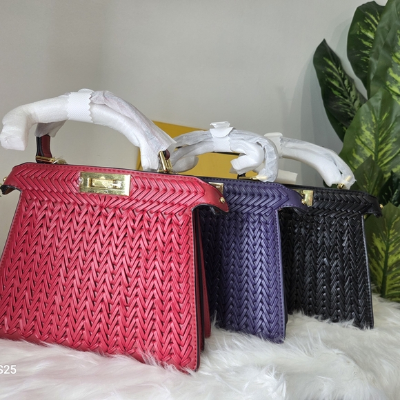 Handbags - Elegant Woven Handbag - Red, Purple, and Black